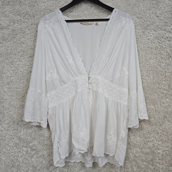 Soft Surroundings Shirt Womens Large Icon Melissani Tunic Top Scallop Hem Eyelet - Picture 1 of 13